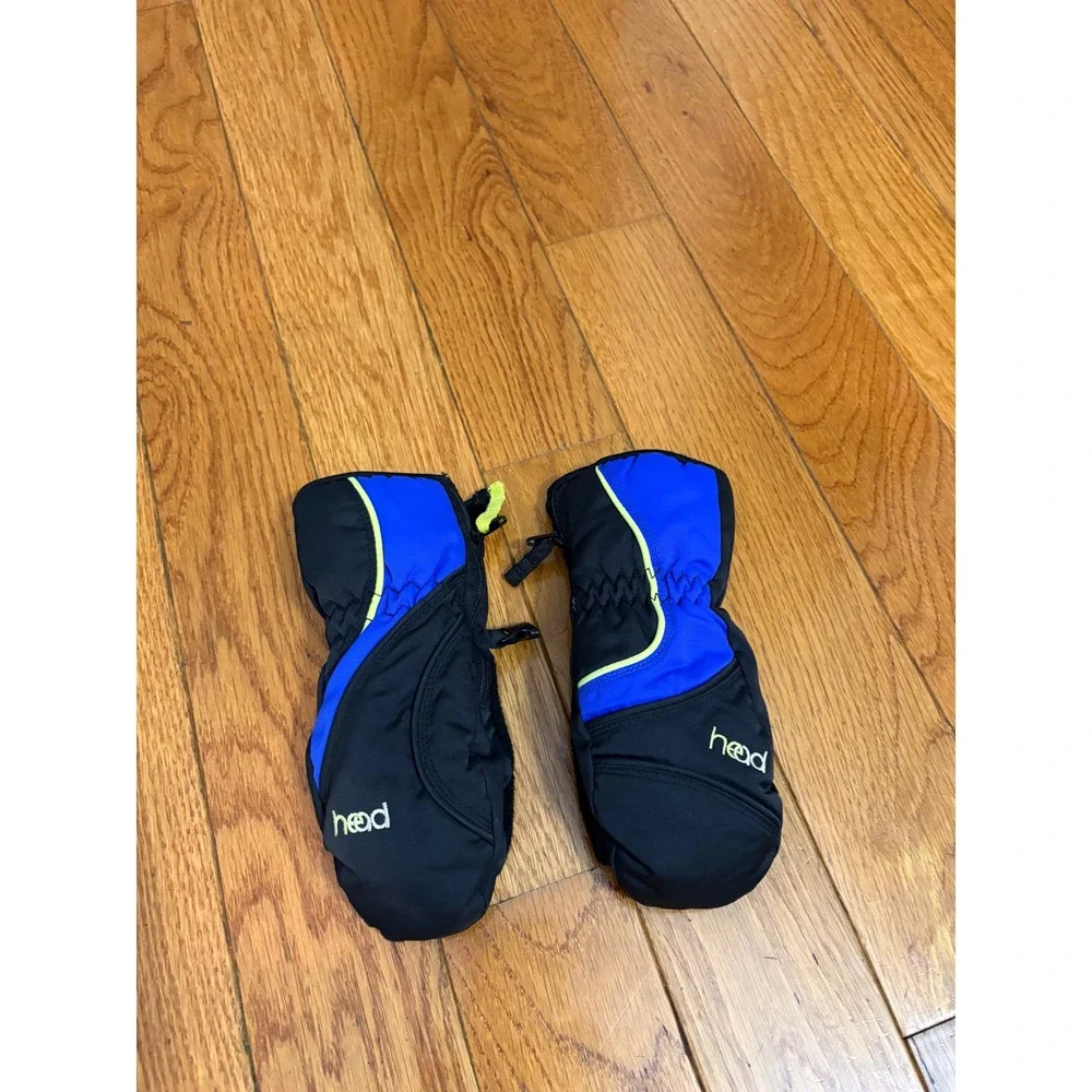 Head Kids Ski Mittens Blue Black Neon Yellow Faux Fur Lined Size Small S/P/P